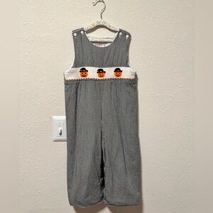 Nola Black and White Checkered Overalls with Pumpkin Accents